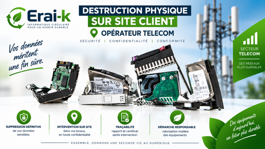Destruction physique sur site de supports de stockage informatiques dans le secteur télécom par ERAI-K